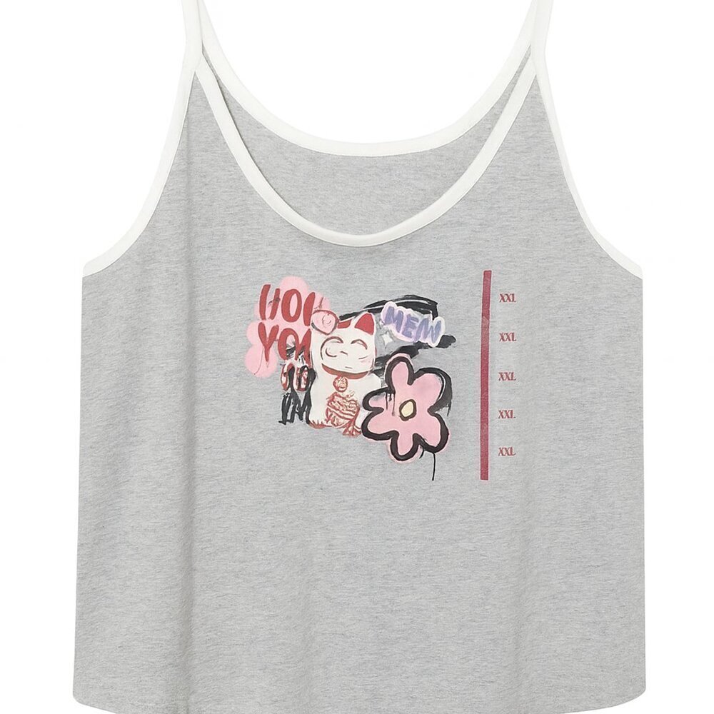 Skinny Dip Gray Cat Graphic Tank Top – Size XXL | Trendy and Comfortable